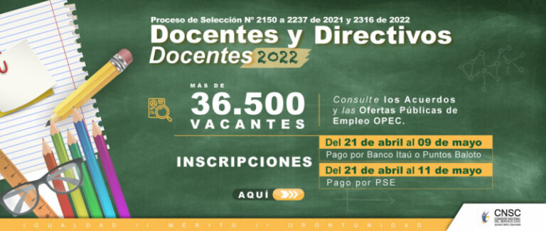 CNSC se pronuncia frente al Inicio de la Etapa de Inscripciones del concurso Directivos Docentes y Docentes La Comisión Nacional del Servicio Civil Informa CNSC se pronuncia frente al Inicio de la Etapa de Inscripciones del concurso Directivos Docentes y Docentes La Comisión Nacional del Servicio Civil Informa